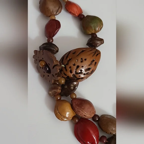 Vintage nuts and seeds long necklace Fall Autumn 44" beautiful colors euc - Picture 3 of 8